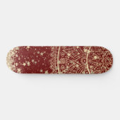 Skateboard Mandala enchanteur avec étoiles d'or sur rouge (Horz)