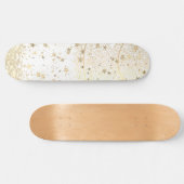 Skateboard Mandala envoûtant avec des étoiles d'or sur blanc (Horz)