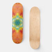 Skateboard Mandala Hexagonal Orange Jaune Rouge et Bleu (Recto)
