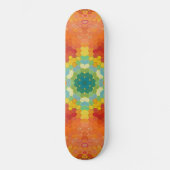 Skateboard Mandala Hexagonal Orange Jaune Rouge et Bleu (Recto)