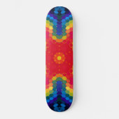 Skateboard Mandala Hexagonal Rouge Jaune et Bleu (Recto)