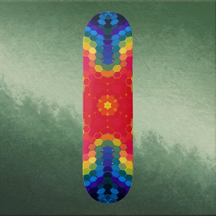 Skateboard Mandala Hexagonal Rouge Jaune et Bleu