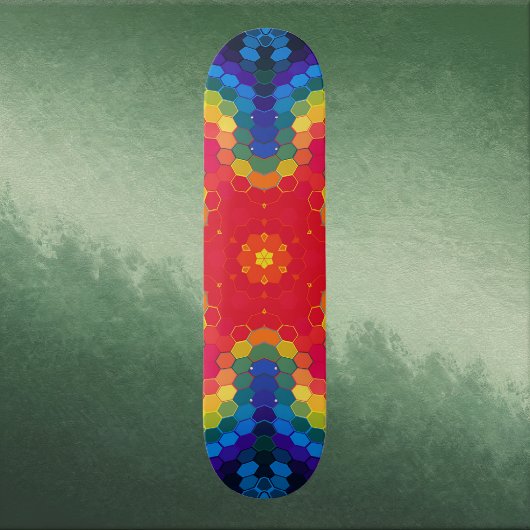 Skateboard Mandala Hexagonal Rouge Jaune et Bleu