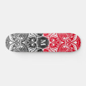 Skateboard Mandala rouge, noir et blanc - Monogramme (Horz)