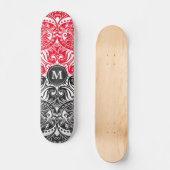 Skateboard Mandala rouge, noir et blanc - Monogramme (Recto)