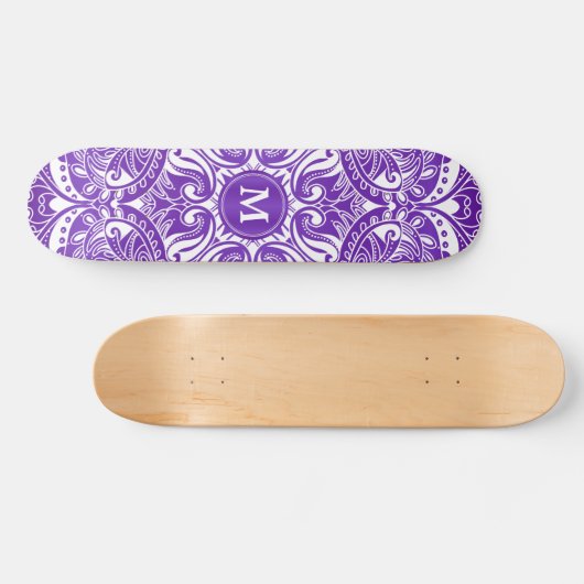 Skateboard Mandala violet et blanc - Monogramme (Horz)