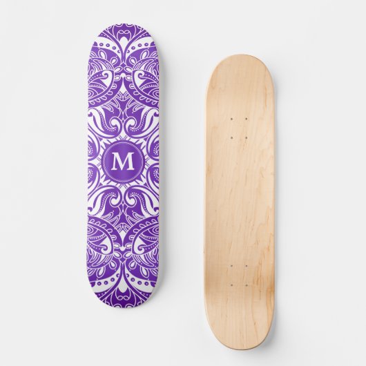 Skateboard Mandala violet et blanc - Monogramme (Recto)