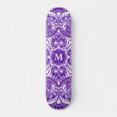 Skateboard Mandala violet et blanc - Monogramme (Devant)