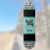 Skateboard Manta Ray Teal Black White Polynesian w Initial