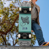Skateboard Manta Ray Teal Black White Polynesian w Initial