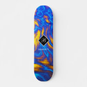 Skateboard Marbre Abstrait jaune bleu violet liquide (Devant)