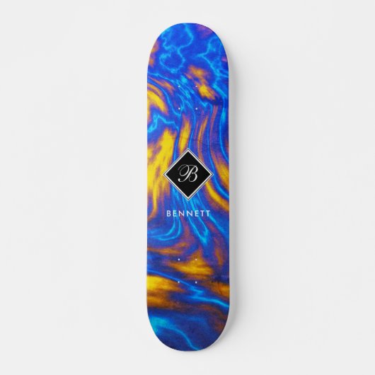 Skateboard Marbre Abstrait jaune bleu violet liquide (Devant)