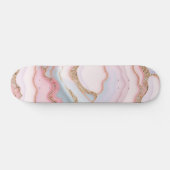 Skateboard Marbre Agate Moderne Bleu Rose Collection Or (Horz)