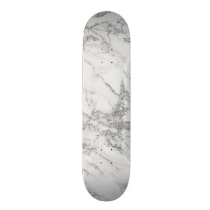 Skateboard Marbre argenté gris blanc chic élégant de parties