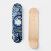 Skateboard Marbre bleu, blanc et or Art fluo (Recto)