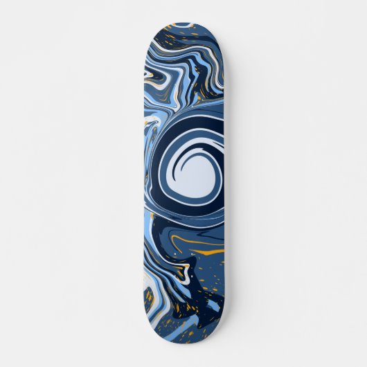 Skateboard Marbre bleu, blanc et or Art fluo (Devant)
