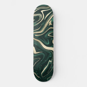 Skateboard Marbre d'or noir vert émeraude #3 (Faux Foil)