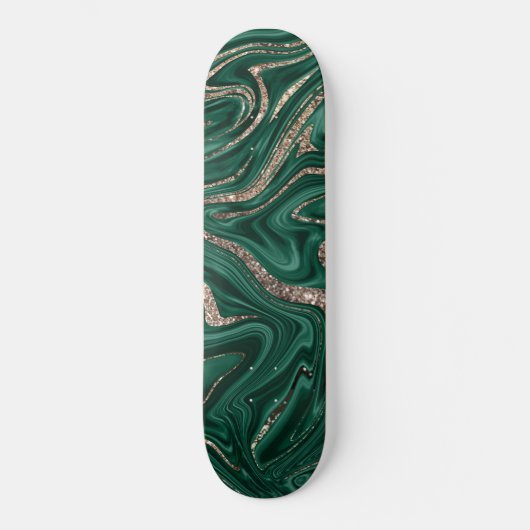 Skateboard Marbre Emerald Green Black Gold Parties scintillan (Recto)