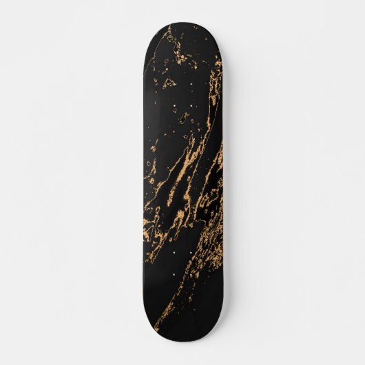 Skateboard Marbre noir élégant faux or (Devant)