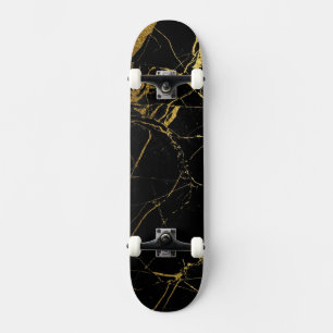 Skateboard Marbre noir et or