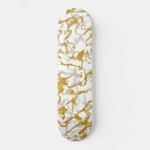 Skateboard Marbre sauvage 9 - Blanc et or, gris
