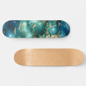 Skateboard Marbre spatial noir nuit étoilée dorée verte (Horz)