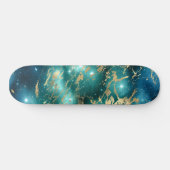 Skateboard Marbre spatial noir nuit étoilée dorée verte (Horz)