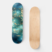 Skateboard Marbre spatial noir nuit étoilée dorée verte (Recto)