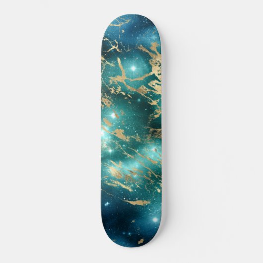 Skateboard Marbre spatial noir nuit étoilée dorée verte (Recto)