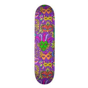 Skateboard Mardi Gras Masquerade Masque vert violet clair