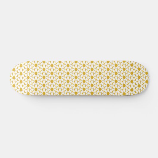Skateboard Marguerites rétro gaies blanc et moutarde jaune (Horz)