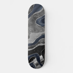 Skateboard Marine Marbre noir Agate Parties scintillant argen