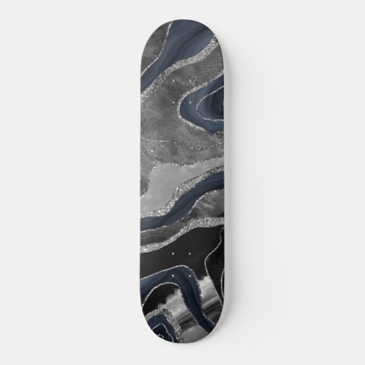 Skateboard Marine Marbre noir Agate Parties scintillant argen (Recto)