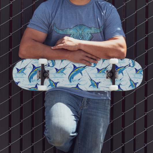 Skateboard Marlin Bleu Jaillissant de l'Océan (Extérieur 3)