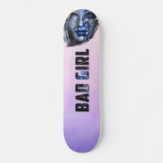 Skateboard Mauvaise fille rose gris bleu (Recto)