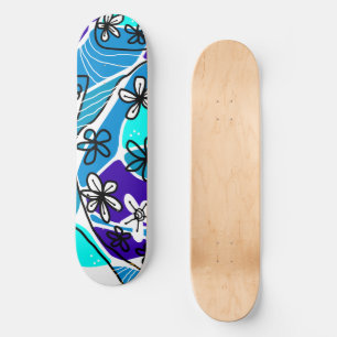 Skateboard Maximaliste Floral Neuro Art - Bleu Blanc