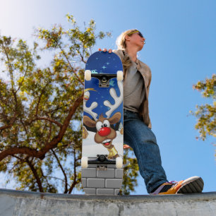 Skateboard Mème de Noël drôle de renne qui regarde par-dessus