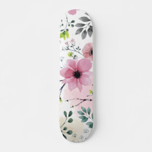 Skateboard Mes fleurs de jardin (technique de l'aquarelle)