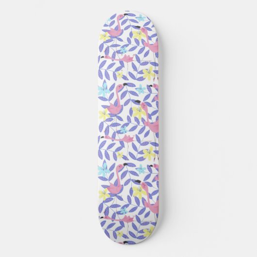 Skateboard met roze flamingoringdruk en tropisch h (Voorkant)