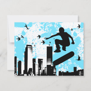 skateboard met vogels: cityscape
