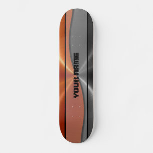 Skateboard Métal brillant orange et gris d'acier inoxydable