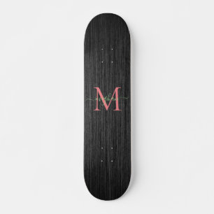 Skateboard Métal brossé noir moderne Rose or Monogramme 