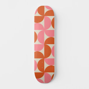Skateboard Mi-siècle géométrique rose orange demi-cercles