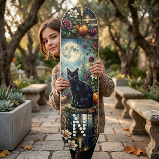 Skateboard Midnight Moon Black Cat Botanicals Monogramme Myst