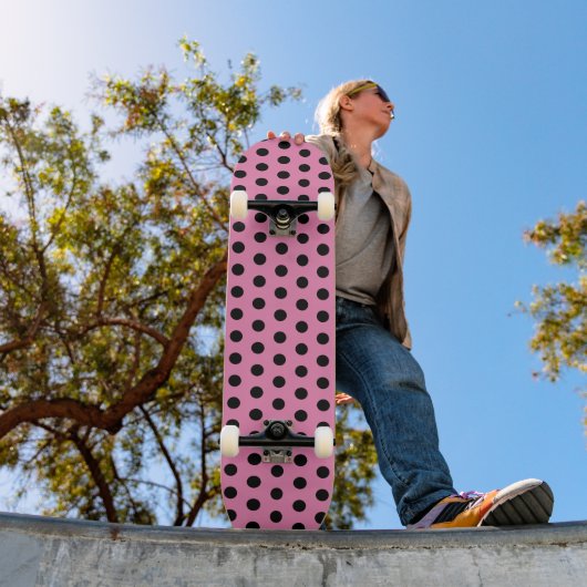 Skateboard Mignon Chic Points Rose et Noir (Extérieur 1)