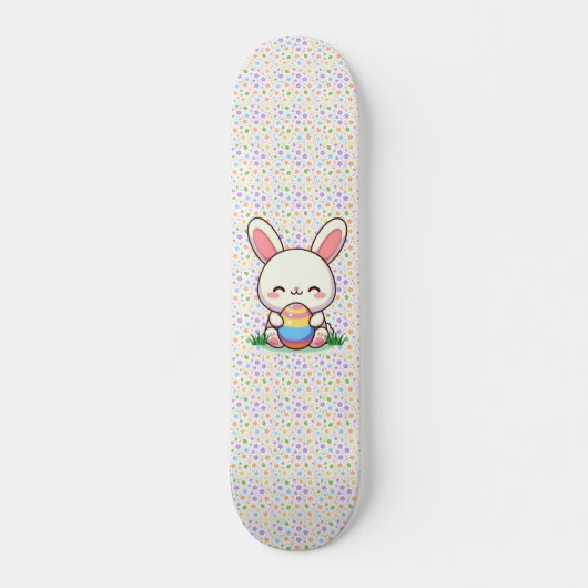 Skateboard Mignonne lapin de printemps/Pâques avec oeuf (Devant)