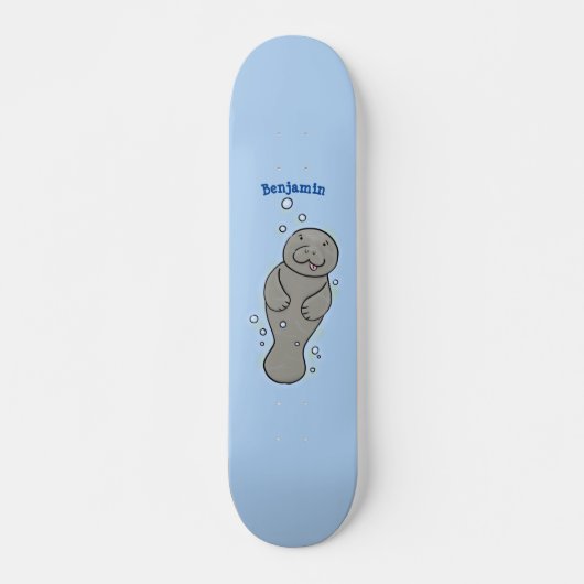 Skateboard Mignonne manatée bébé avec bulles illustration (Devant)