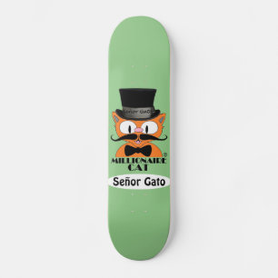 Skateboard Millionaire Caricature Mustache Cat Señor Gato