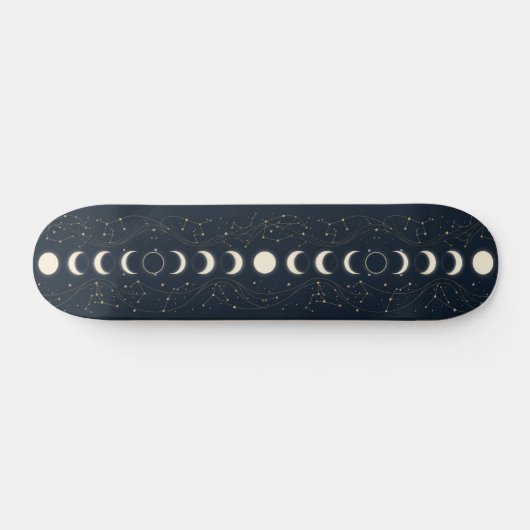 Skateboard Minimalist Lunar Phases Pattern with Stars and Nig (Horz)