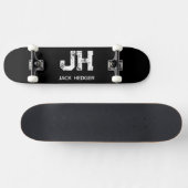 SKATEBOARD MINIMALIST WHITE TWO LETTER MONOGRAM NAME BLACK (Horz)